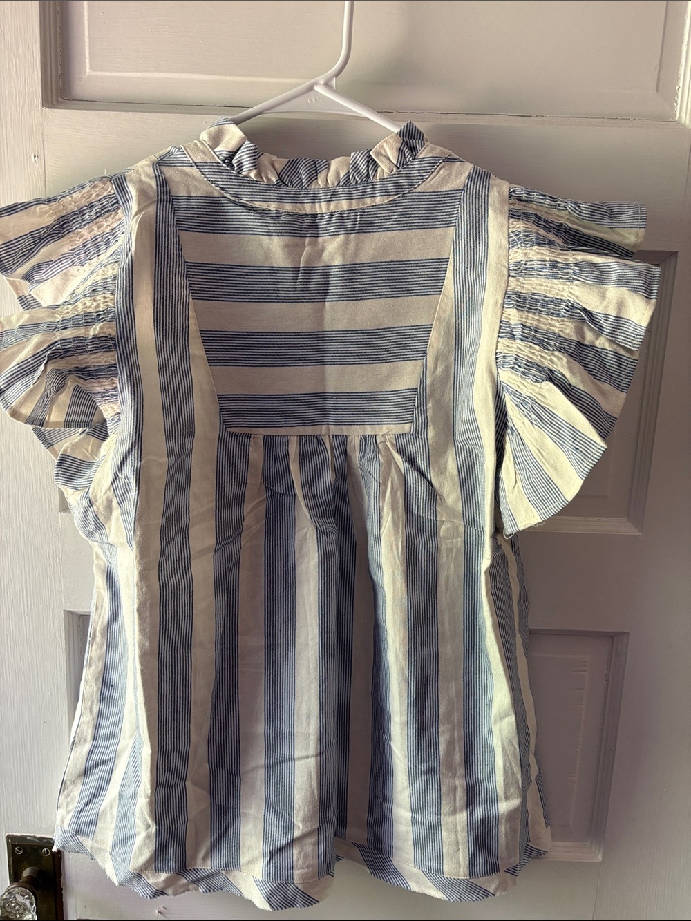 Umgee Navy and White Striped V-Neck Peasant Top - Picture 5 of 5